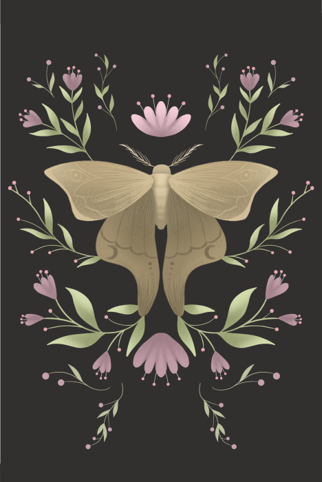 Poster Beige mot in een symmetrisch bloemstuk