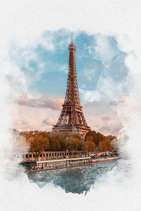 Poster Romantische illustratie met de Eiffeltoren