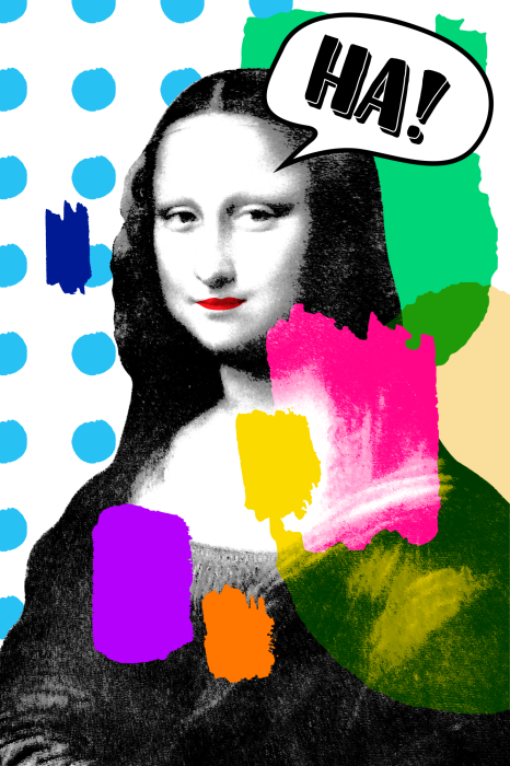 Poster Mona Lisa in een stripboekinterpretatie