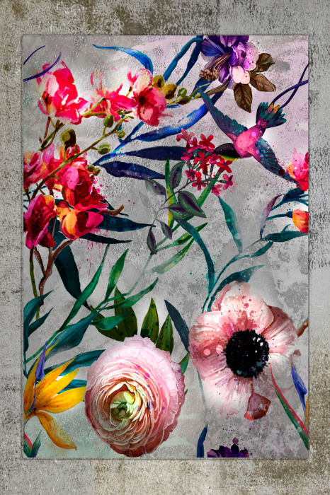 Poster Artistiek patroon met kleurrijke bloemen