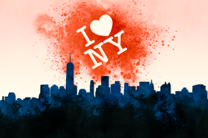 Poster I Love NY-opschrift met skyline van de stad