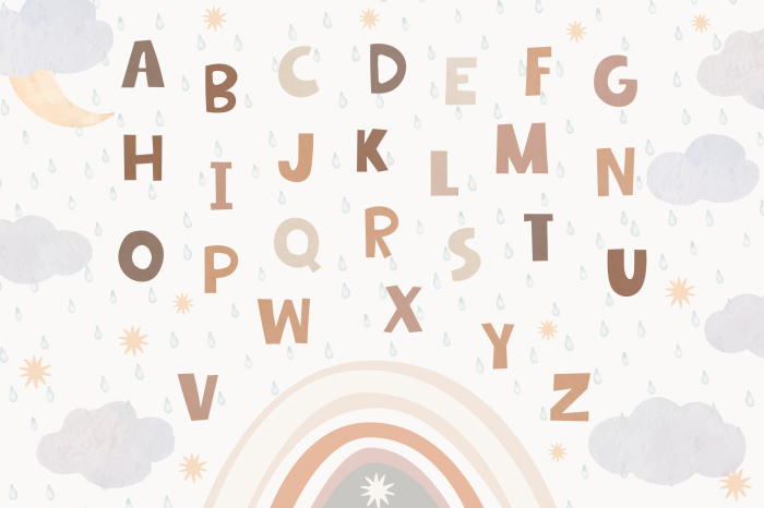 Poster Een delicate illustratie van het alfabet met een regenboog