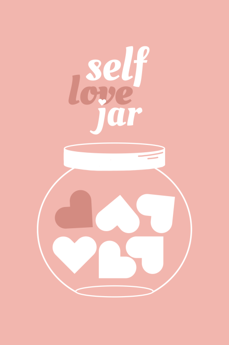 Poster Pastelillustratie van een pot met een zelfliefdemotief