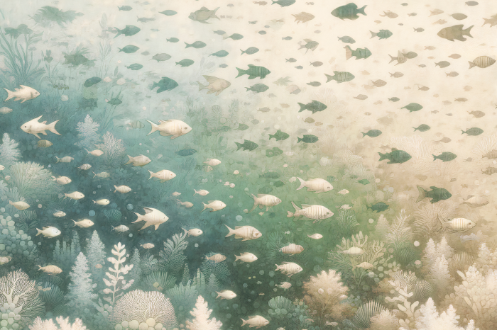 Poster Groenachtig-beige koraalrif en vissen