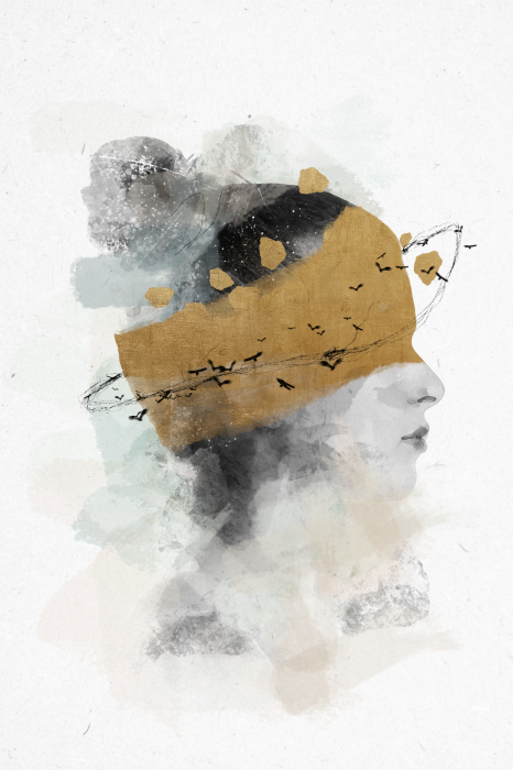 Poster Een subtiel beeld van een gezicht met een mistige achtergrond