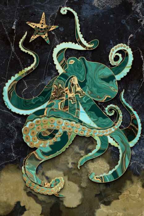 Poster Marmeren octopus- en zeestermotief
