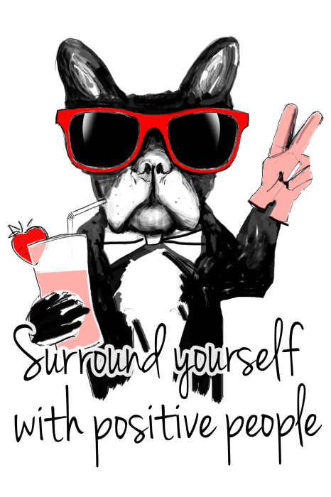 Poster Grappige bulldog met bril en een cocktail