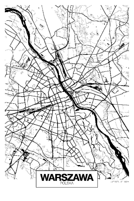 Poster Kaart van Warschau in zwart-wit