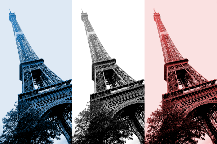 Poster Drievoudige kleurenfoto van de Eiffeltoren