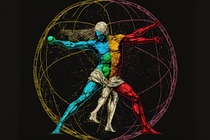 Poster Kleurrijke atleet in Vitruviaanse stijl