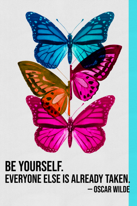 Poster Kleurrijke vlinders in een verticale opstelling en een citaat