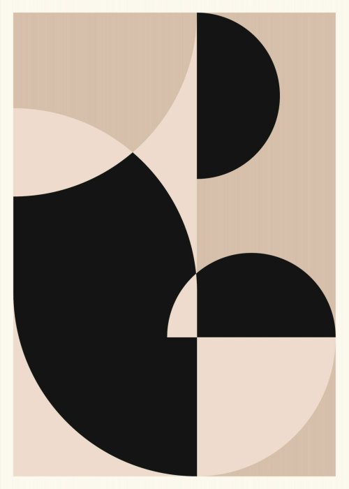 Poster Beige und schwarze Formen Abstraktion inspiriert vom Bauhaus