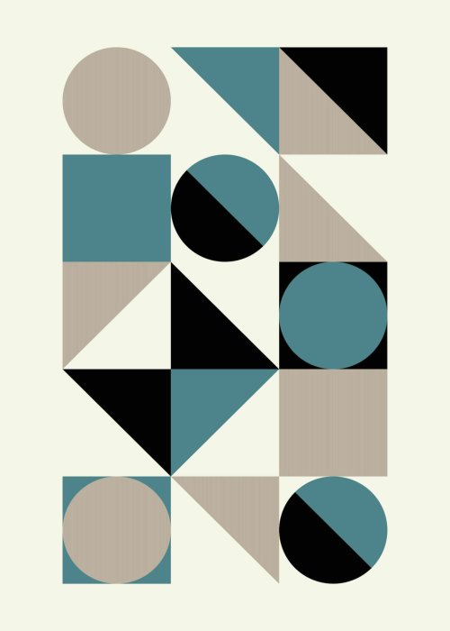 Poster Abstrakte Komposition mit Kreisen und Quadraten auf beigem Hintergrund