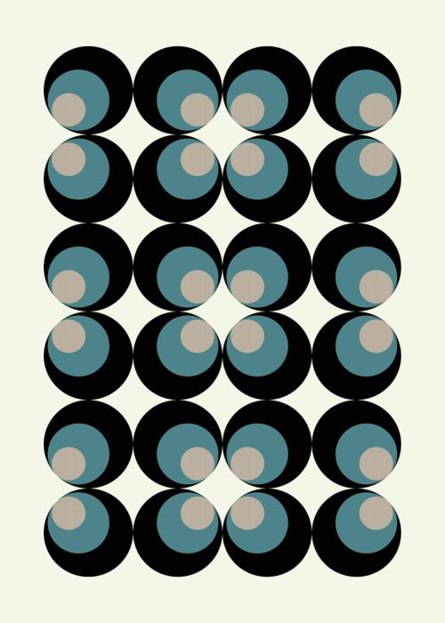 Poster Abstrakte Komposition mit blauen und schwarzen Kreisen im Bauhaus-Stil