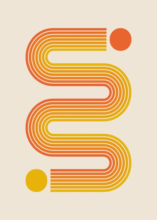 Poster Dynamische Bauhaus, inspiriert von gelben und orangefarbenen Linien