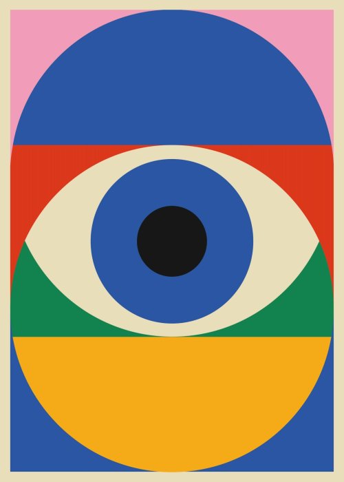 Poster Auge und geometrische Halbkreisformen inspiriert vom Bauhaus