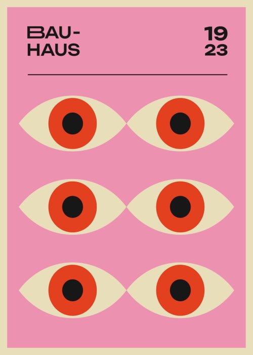 Poster Bauhaus rote Augen auf rosa Hintergrund Abstraktion