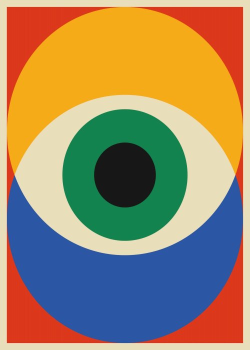 Poster Geometrische Komposition mit kräftigen Farben und Formen inspiriert vom Bauhaus