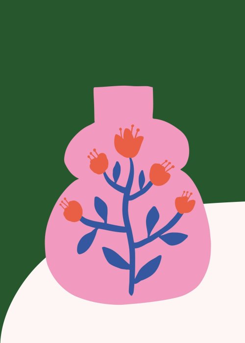 Poster Rosa Vase mit Blumen moderne Abstraktion