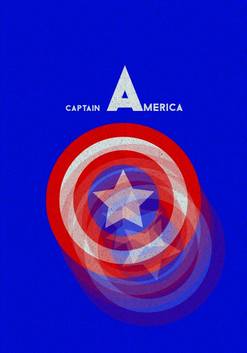 Poster Het Captain America-logo op een blauwe achtergrond.