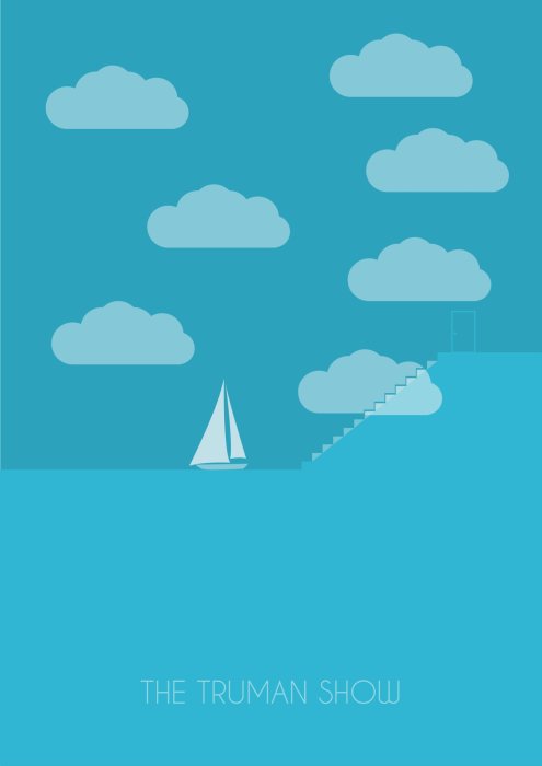 Poster Het opschrift 'The Truman Show' en een zeilboot tegen de wolken.