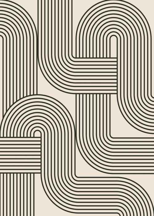 Poster Abstrakte Formen schwarze Linien auf beigem Hintergrund