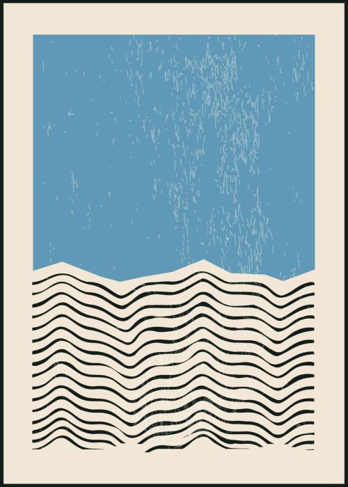 Poster Von Bauhaus inspirierte geometrische Komposition mit Linien und blauen Formen