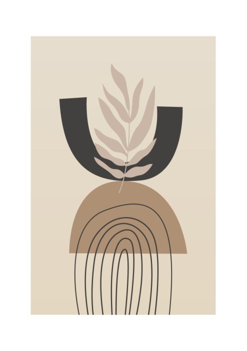 Poster Geometrische Formen mit Pflanzen auf beigem Hintergrund