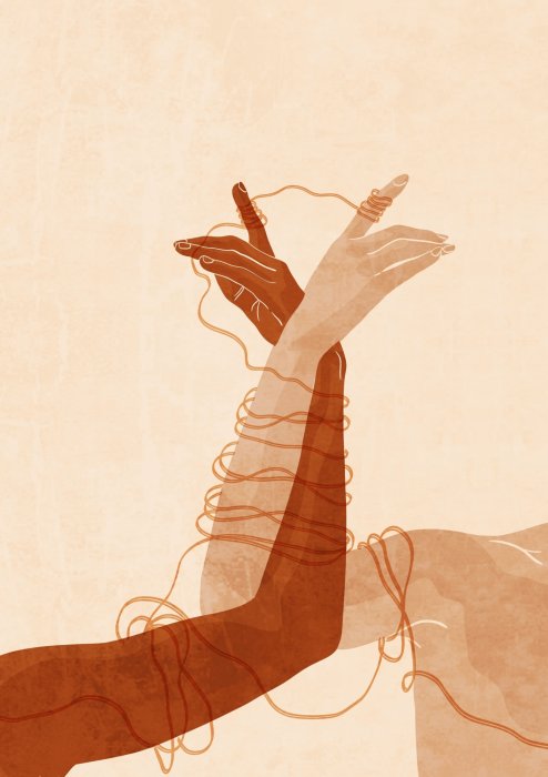 Poster Verschlungene Hände Illustration im Boho-Stil