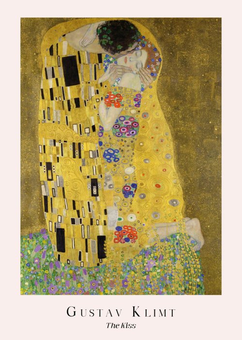 Poster Abstraktion im Stil von Gustav Klimts Der Kuss der Liebenden