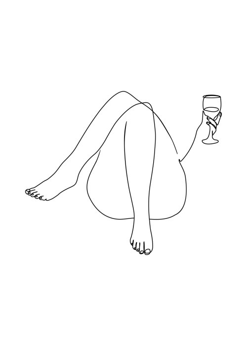 Poster Frau mit Wein im Line-Art-Stil