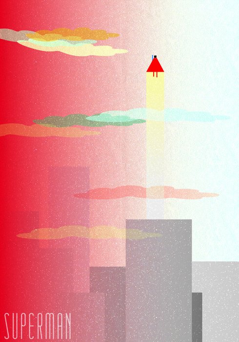 Poster Een minimalistische, kleurrijke versie van Superman.