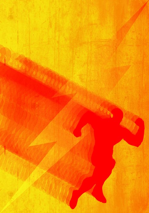 Poster Rennende superheld en bliksem