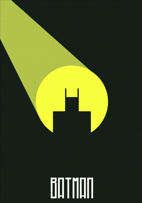 Poster Een minimalistische interpretatie van Batman in de schijnwerpers.