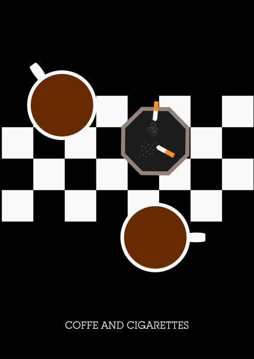 Poster Opschrift 'Coffee and Cigarettes' met dambordpatroon.