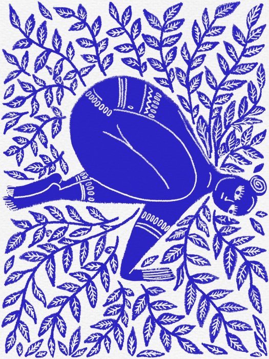 Poster Abstrakte weibliche Silhouette zwischen Blättern