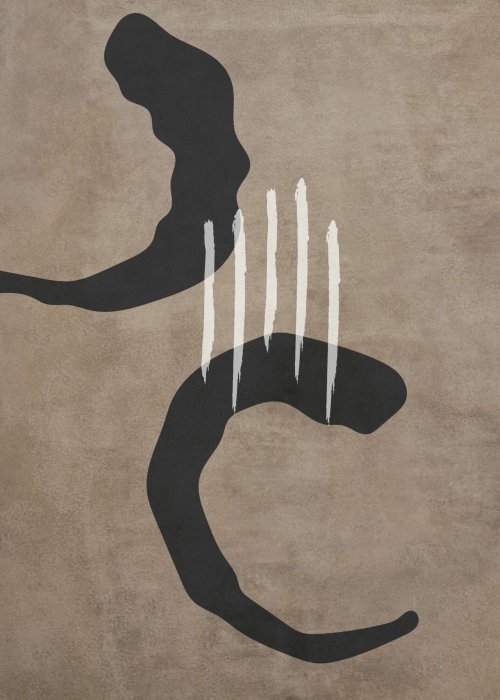 Poster Abstrakte schwarze und weiße Formen auf beigem Hintergrund