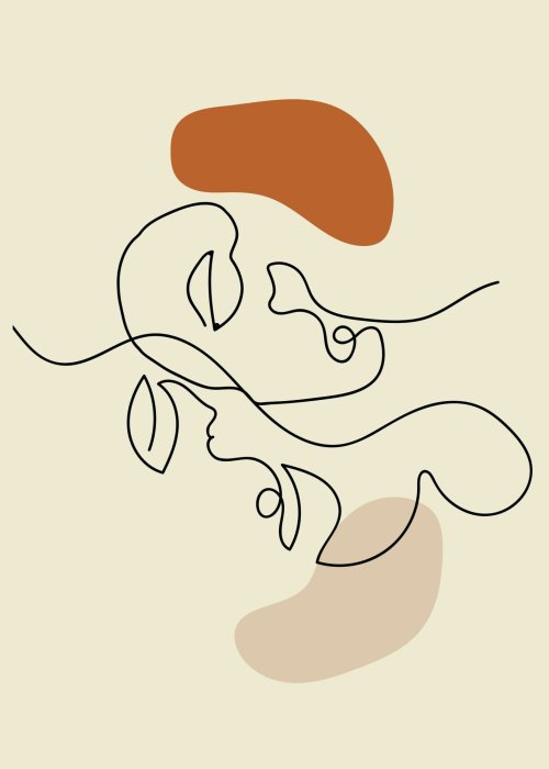 Poster Menschliche Gesichter im Lineart-Stil auf beigem Hintergrund