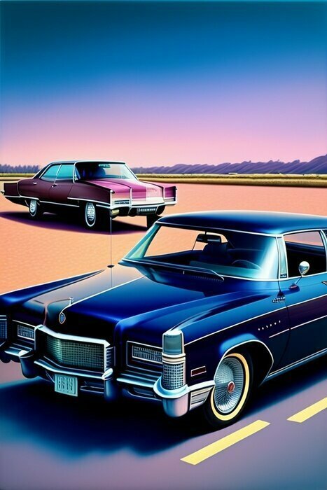 Poster Klassieke auto's op de weg in cartoonstijl.