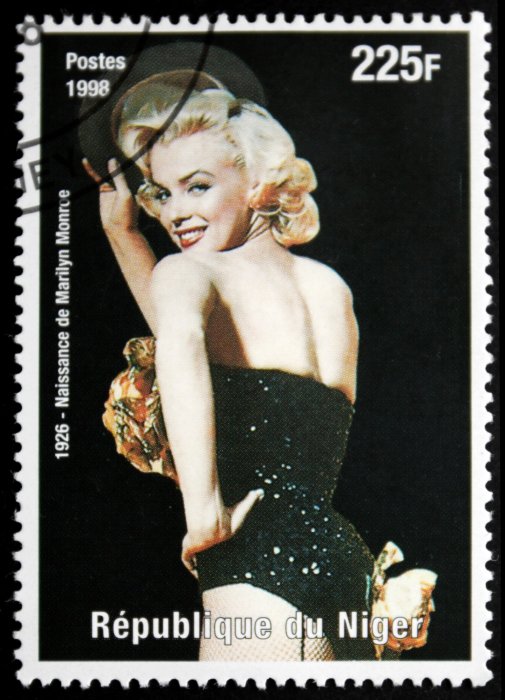 Poster Marilyn Monroe op een postzegel