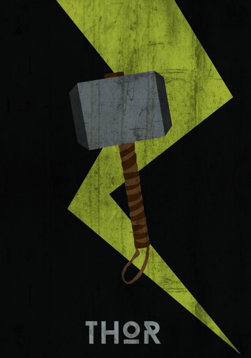 Poster Hamer met bliksem op de achtergrond en het opschrift Thor