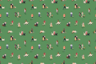 Fotobehang Mensen met honden op een wandeling