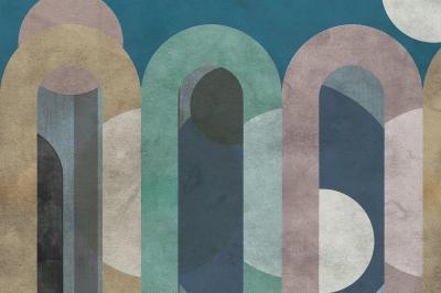 Fotobehang Kleurrijke betonnen bogen en figuren