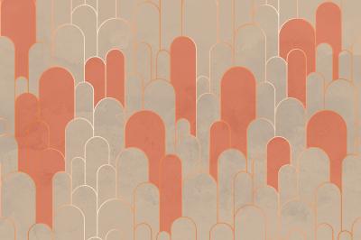 Fotobehang Oranje en beige bogen met goud