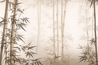 Fotobehang Aziatisch bamboebos in beige kleuren