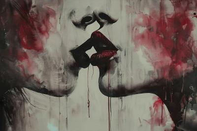 Fotobehang Kus van vrouwen met rode lippen