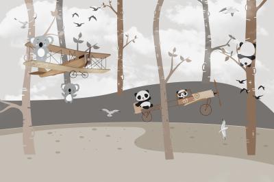 Fotobehang Schattige koala's en panda's spelen in de jungle