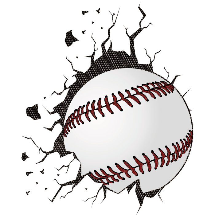 Sticker 3D-honkbal in een gebarsten muur