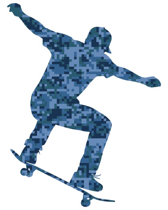 Sticker Silhouet van een skateboarder in pixelstijl.