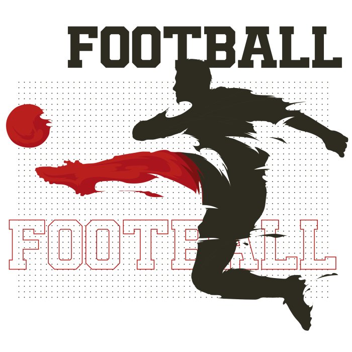 Sticker Een voetballer die een bal in de lucht trapt, met opschriften op de achtergrond.